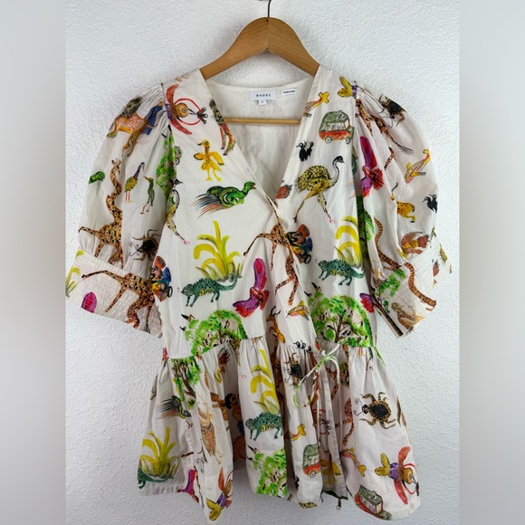 RHODE Ava Top S Safari Print HTF Peplum Ruffle Wrap - Picture 4 of 12